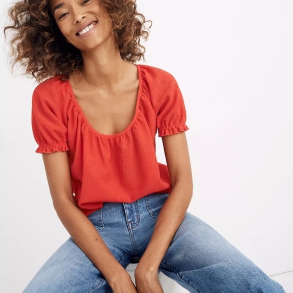 Madewell Texture & Thread Red Peasant Top M - Picture 1 of 4